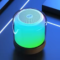 HP Bluetooth Speaker with Transparent Design and Colorful LED Lights in Modern Tech Style
