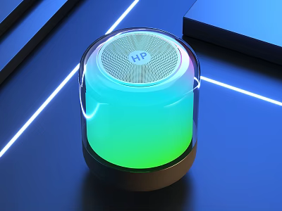 HP Bluetooth Speaker with Transparent Design and Colorful LED Lights in Modern Tech Style 3d model