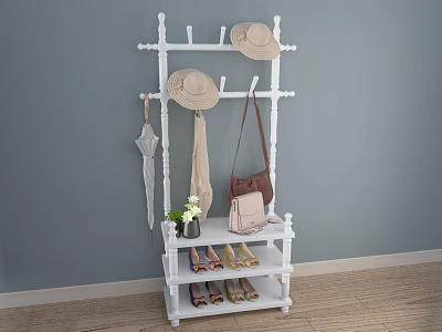 White Modern Shoe Cabinet With Hanging Rack For Hats Bags And Shoe Storage 3d model
