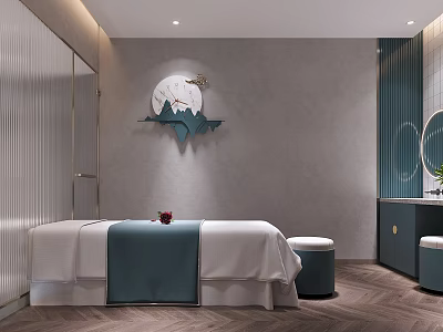 Elegant Beauty Salon Interior With Treatment Bed Teal Linens And Wall Decor 3d model