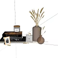 Artistic Sculpture Carving Display On Modern Desktop With Books Vases And Frames