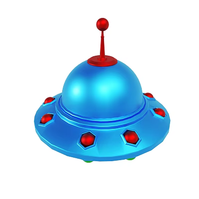 Blue UFO Toy With Red Antenna Red Hexagonal Decorations And Green Wheels 3d model