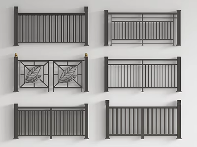 Different Metal Fence Designs With Decorative Patterns And Vertical Rails 3d model