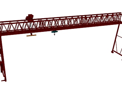 Industrial Gantry Crane With Red Truss Structure For Heavy Lifting 3d model