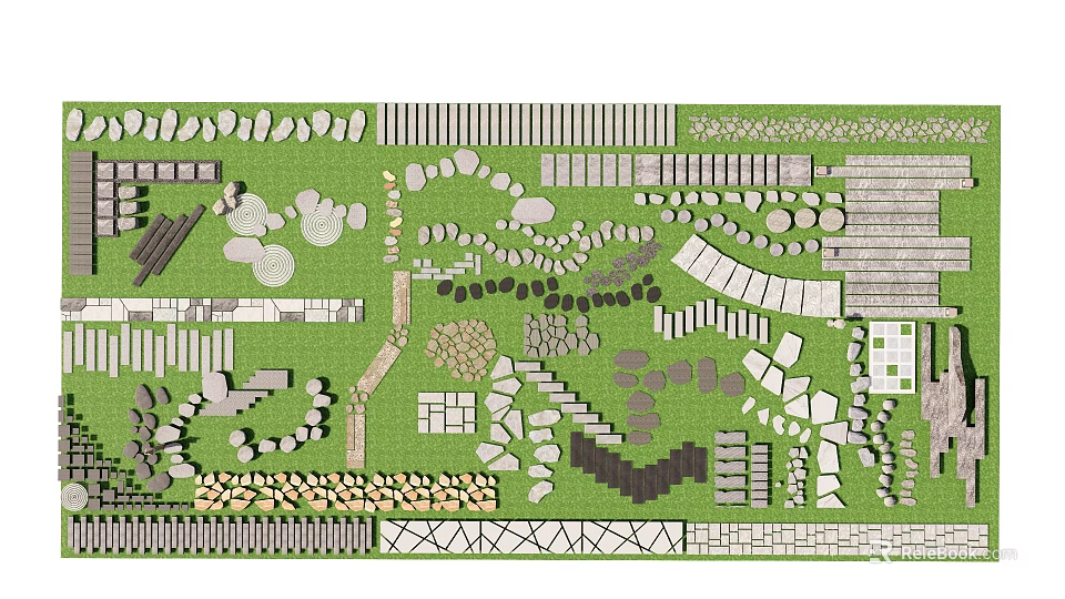 Garden Path Paving Design With Various Stone Patterns Brick Layouts And Circular Shapes 3d model