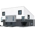 Modern Detached House Exterior With Dark Roof Balcony And Large Windows
