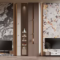 Modern TV Background Wall Design With Marble Texture And Side Cabinets 3d model