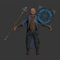 Mystical Wizard Character Holding Magic Staff With Glowing Blue Arcane Circle