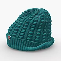 Green Knitted Beanie With Bobble Texture Ribbed Trim And Red Label 3d model