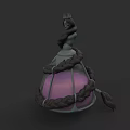 Intricate Female Sculpture With Crown Long Hair And Braided Ropes Around Purple Sphere