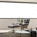 Modern Living Room Interior With Black Leather Sofa Brown Pillows Abstract Mural And Floor Lamp