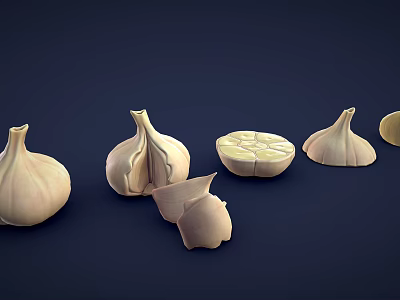 Fresh Garlic Display With Whole Bulbs Peeled Cloves And Sliced Sections 3d model