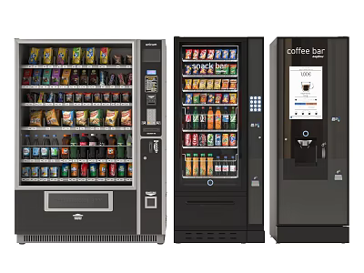 Commercial Refrigerator Freezer Vending Machines With Snacks Drinks And Coffee Bar 3d model