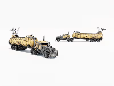 Yellow Functional Tanker Vehicle With Large Storage Tank Multiple Wheels And Roof Equipment 3d model