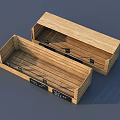 Two Rectangular Wooden Storage Boxes With Natural Wood Finish And Labels 3d model