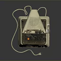Vintage Electronic Equipment Green Screen Worn Retro Design Antenna Bottom Ports And Cable