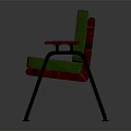 Green Single Seater Sofa with Red and Metal Frame Padded Seat Design