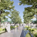 Outdoor Round Globe Lights Hanging On Trees Illuminating Garden Pathway With People Walking At Night