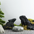 Miniature Garden Ornament With Pine Tree Decorative Black Rocks Round Stone Green Moss And Gravel