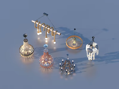 Modern Chandeliers Collection With Spiral Metal Frames And Decorative Hanging Lights 3d model