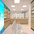 Modern Pharmacy Store Interior With Medicine Shelves Counter Display Screen And Seats