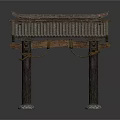 Traditional Chinese Architectural Structure With Tiled Roof Overhanging Eaves And Stone Columns