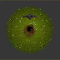 3D Cartoon Rabbit With Long Ears Smiling Standing On Green Grass Near Small Hole