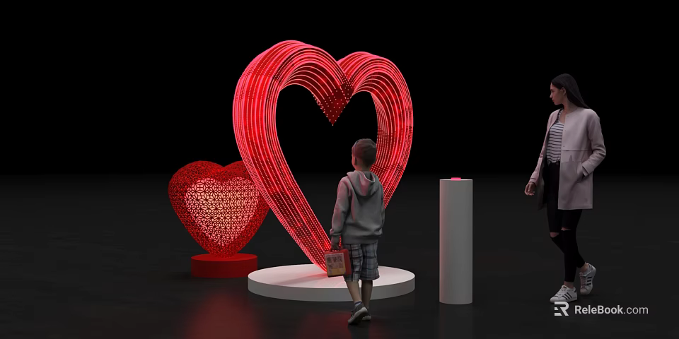 Heart Shaped Illuminated Activation Device with Child and Woman Interaction on Display Pedestal 3d model