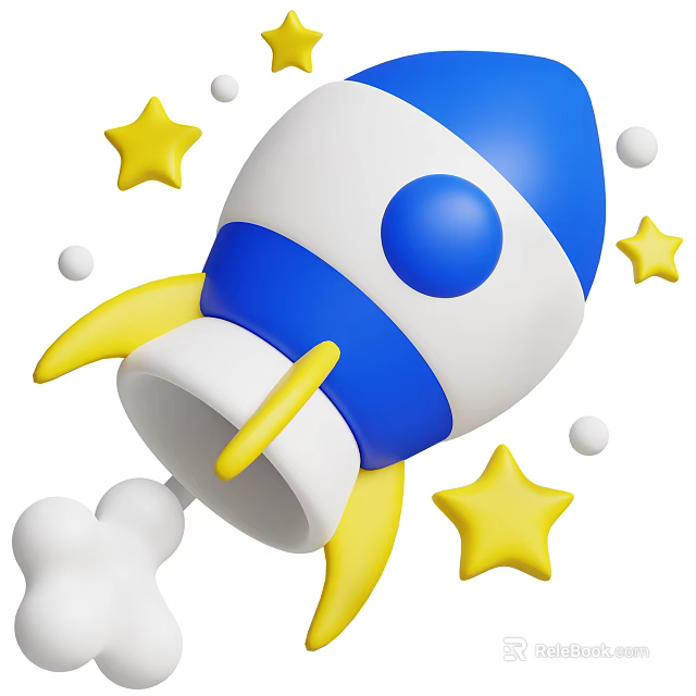 Electric Toy Rocket Blue White Yellow Design With Stars And Clouds For Kids 3d model 
