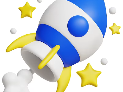 Electric Toy Rocket Blue White Yellow Design With Stars And Clouds For Kids 3d model