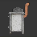 Vintage Metal Stove with Drawers Copper Pipe and Small Container on Top