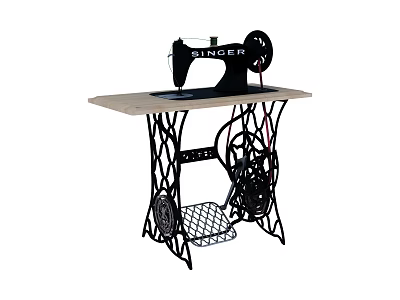 Classic Singer Industrial Sewing Machine With Metal Frame Table Design Equipment 3d model