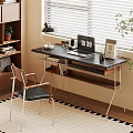Modern Home Office Desk With Laptop Lamp Clock Calendar And Wooden Chair