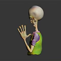 3D Alien Character With Large Head And Clasped Hands In Colorful Outfit