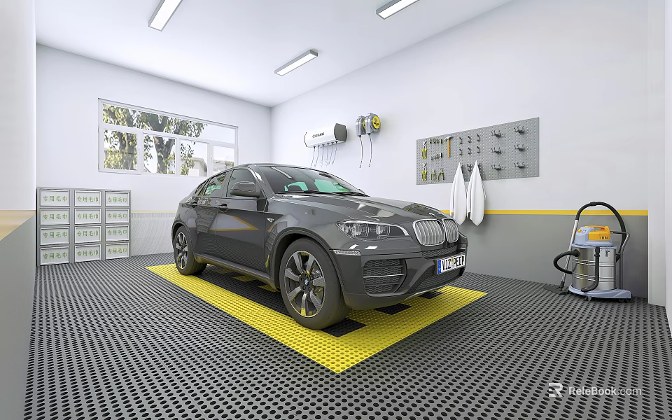 Spacious Bright Modern Indoor Car Parking Lot With Complete Car Cleaning And Maintenance Facilities 3d model 