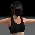 Woman In Black Sportswear With Headphones And Mask Posing With Arms Outstretched