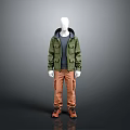 Stylish Casual Outfit With Green Hooded Jacket Orange Pants And Brown Boots