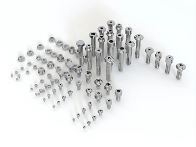 Stainless Steel Bolts And Nuts Collection With Various Sizes And Types 3d model