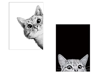 Black and White Cat Painting Sketch Style Head Close Up With Detailed Eyes and Background 3d model