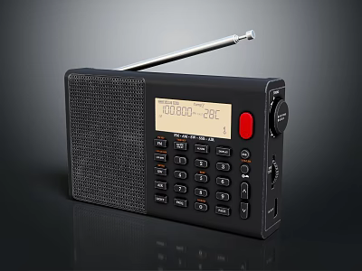 Black Portable FM Radio Speaker Featuring Display Screen Antenna Buttons And Temperature 3d model