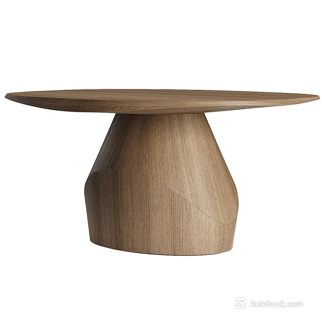 Modern Wooden Dining Table With Round Top And Unique Geometric Base Design 3d model