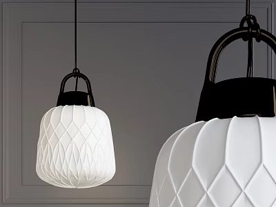 White Diamond Pattern Pendant Lights With Black Metal Fixtures For Minimalist Indoor Decoration 3d model