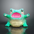 Green Glittery Frog Toy With Big Eyes Open Mouth And Golden Belly