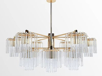 Elegant Modern Chandelier With Gold Frame And Transparent Long Glass Decorations 3d model