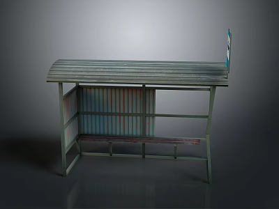 Sturdy Green Metal Workbench With Corrugated Top And Multiple Shelves 3d model