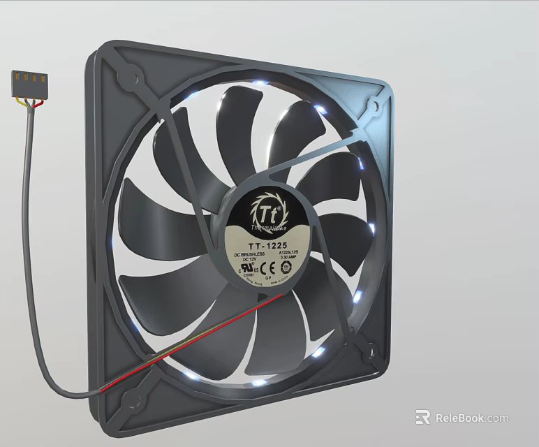 Black Air Conditioner Air Outlet Fan With LED Light Strip And Connecting Wire 3d model 