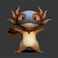 Cute 3D Character Creature With Blue Stitched Mask Red Horns And Orange Body 3d model