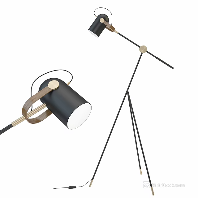 Modern Black Floor Lamp With Gold Accents And Tripod Stand Design 3d model 