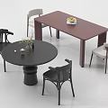 Modern Dining Table Combination Featuring Round Black Table Rectangular Brown Table And Chairs 3d model