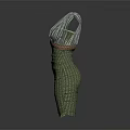 Green Woven Striped Dress With V Neck Design And Waist Detail